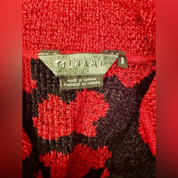 Vintage Tsunami Red Black Abstract Patterned Button Up Cardigan Sweater Size M - Picture 3 of 6